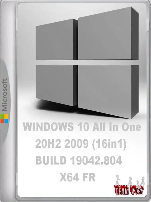 Jaquette de WINDOWS 10 All In One 20H2 2009 (16in1) BUILD 19042.804 X64 FR TEAM WORK