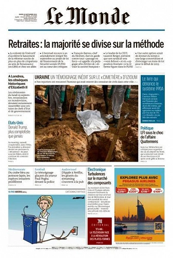 Jaquette de Le Monde du 20 Septembre 2022