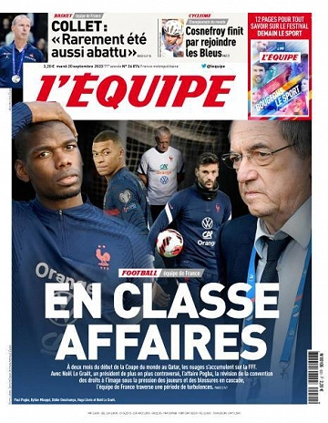 Jaquette de L'equipe du 20 Septembre 2022