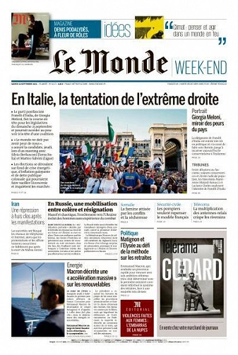 Jaquette de Le Monde + Magazine du 24 Septembre 2022