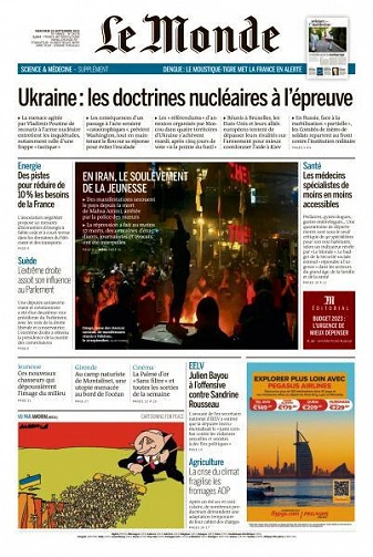 Jaquette de Le Monde du 28 Septembre 2022