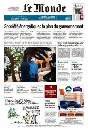 Jaquette de Le Monde du 7 Octobre 2022
