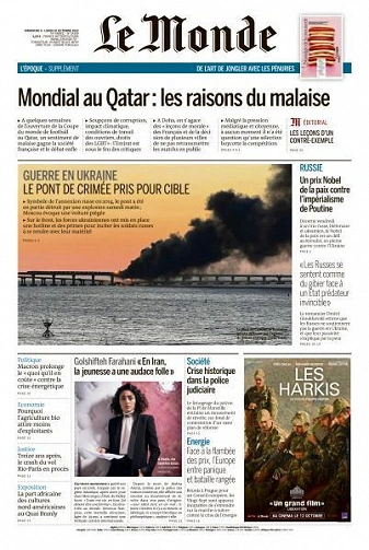 Jaquette de Le Monde du 09 Octobre 2022