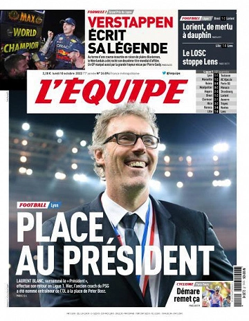 Jaquette de L'equipe du 10 Octobre 2022
