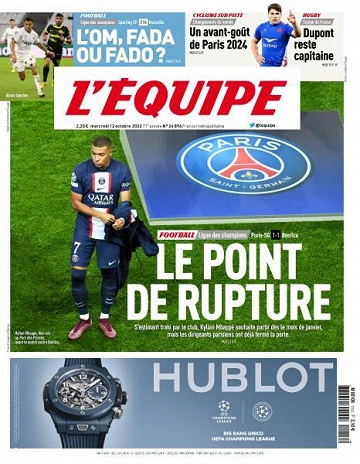 Jaquette de L'equipe du 12 Octobre 2022