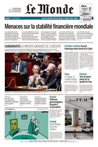 Jaquette de Le Monde du 13 Octobre 2022