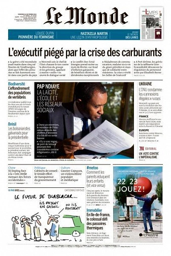 Jaquette de Le Monde du 14 Octobre 2022