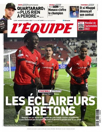 Jaquette de L'equipe du 14 Octobre 2022