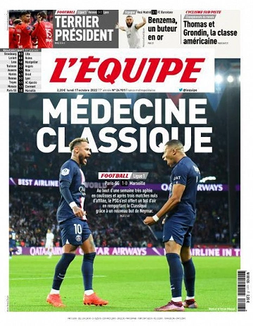 Jaquette de L'equipe du 17 Octobre 2022
