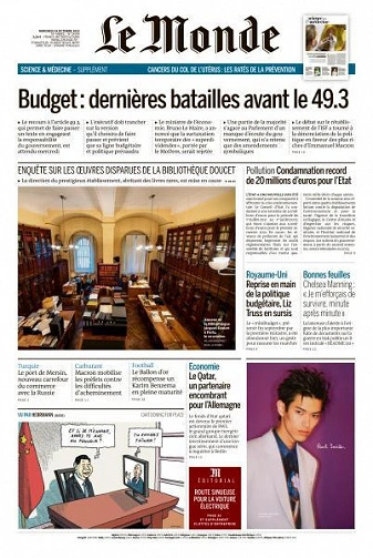 Jaquette de Le Monde du 19 Octobre 2022