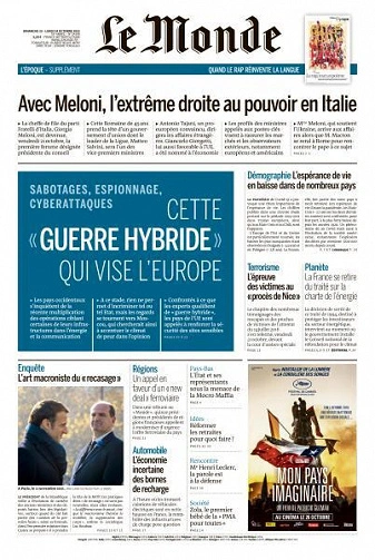 Jaquette de Le Monde du 23 Octobre 2022