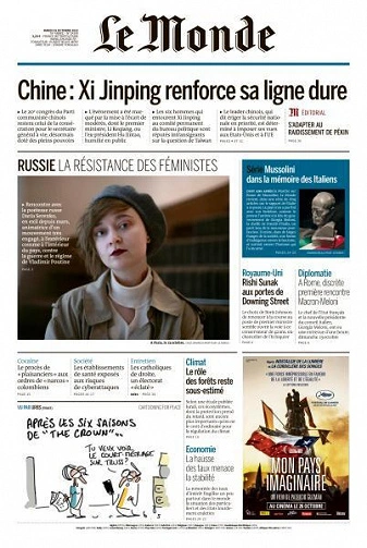 Jaquette de Le Monde du 25 Octobre 2022