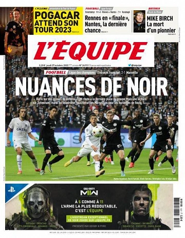 Jaquette de L'equipe du Jeudi 27 Octobre 2022