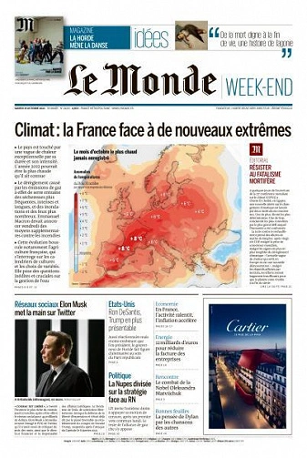 Jaquette de Le Monde + Magazine du 29 Octobre 2022