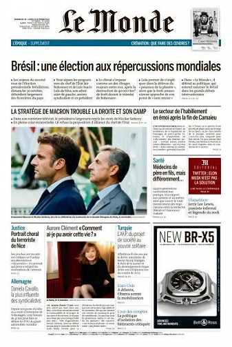 Jaquette de Le Monde du 30 et 31 Octobre 2022