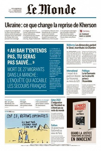 Jaquette de Le Monde du 15 Novembre 2022