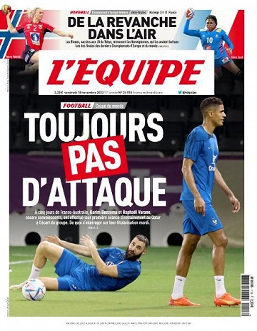 Jaquette de L'equipe - 18 Novembre 2022