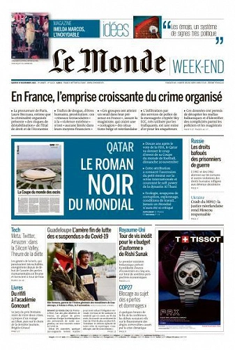 Jaquette de Le Monde du 19 Novembre 2022