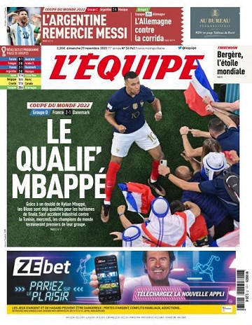 Jaquette de L'equipe du 27 Novembre 2022