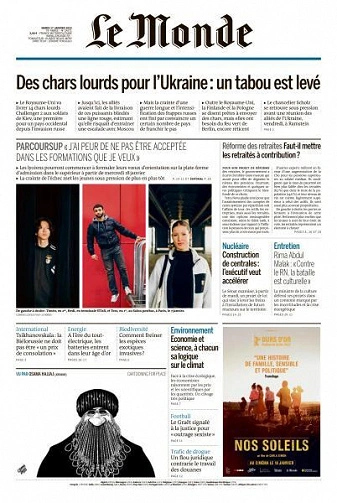 Jaquette de Le Monde du 17 Janvier 2023