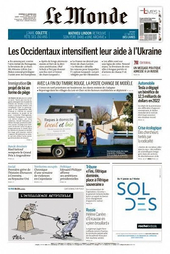 Jaquette de Le Monde du 27 Janvier 2023