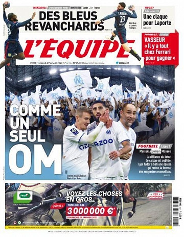 Jaquette de L'equipe du 27 Janvier 2023