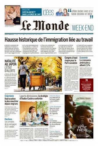 Jaquette de Le Monde + Le Monde Magazine du 28 Janvier 2023