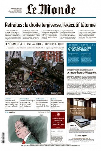Jaquette de Le Monde du 17 Fevrier 2023