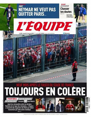 Jaquette de L'equipe du 21 février 2023
