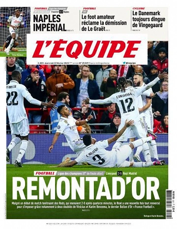 Jaquette de L'equipe du 22 février 2023
