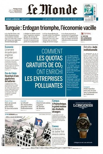 Jaquette de Le Monde du 31 Mai 2023