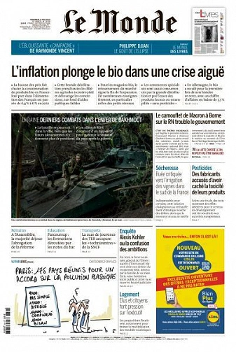 Jaquette de Le Monde du 2 Juin 2023