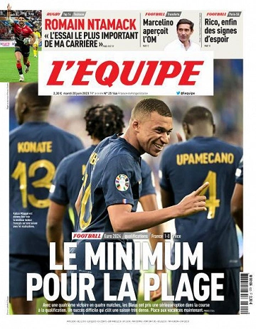 Jaquette de L'equipe du 20 Juin 2023