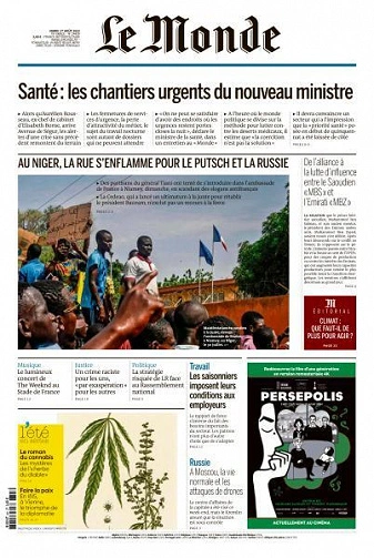 Jaquette de Le Monde du Mardi 1er Août 2023
