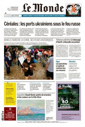 Jaquette de Le Monde du Vendredi 4 Août 2023