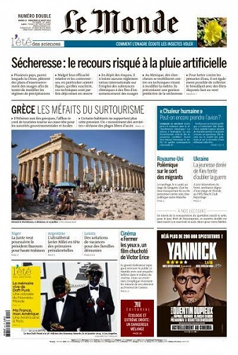 Jaquette de Le Monde du Mardi 15 et Mercredi 16 Août 2023