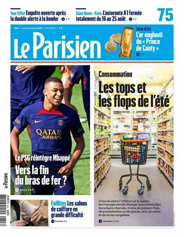 Jaquette de Le Parisien - 14 Août 2023