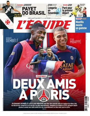 Jaquette de L'equipe du Jeudi 17 Août 2023
