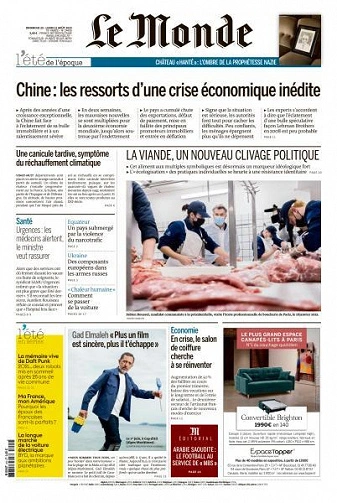 Jaquette de Le Monde du Dimanche 20 et Lundi 21 Août 2023