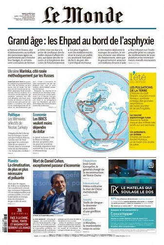 Jaquette de Le Monde du Mardi 22 Août 2023