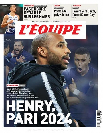 Jaquette de L'equipe du Mardi 22 Août 2023