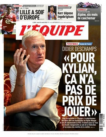 Jaquette de L'equipe du Jeudi 24 Août 2023