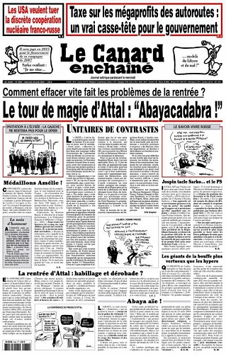 Jaquette de Le Canard Enchaîné N°5364 Du Mercredi 30 Août 2023
