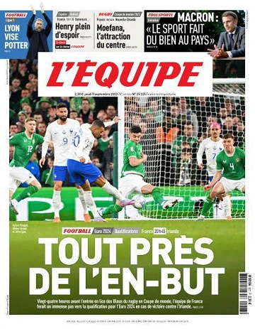 Jaquette de L'equipe du Jeudi 7 Septembre 2023