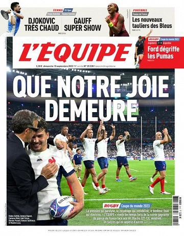 Jaquette de L'equipe du Dimanche 10 Septembre 2023