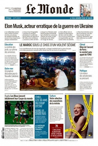 Jaquette de Le Monde du Dimanche 10 et Lundi 11 Septembre 2023