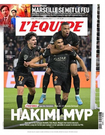Jaquette de L’equipe du Mercredi 20 Septembre 2023
