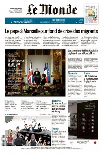 Jaquette de Le Monde du Vendredi 22 Septembre 2023
