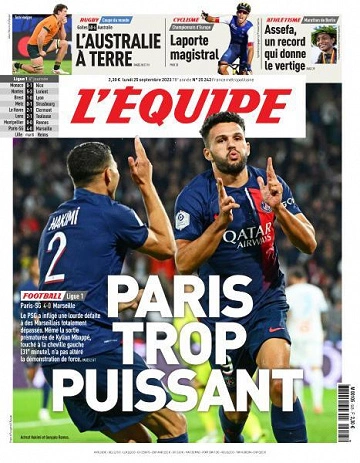 Jaquette de L’equipe du Lundi 25 Septembre 2023