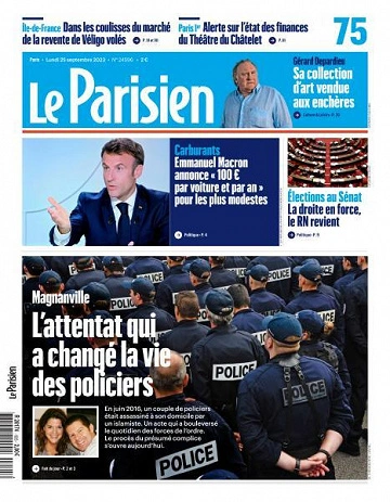 Jaquette de Le Parisien - 25 Septembre 2023